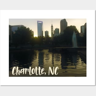 Cool photography of Charlotte North Carolina skyline blue sky sunset USA city break Posters and Art